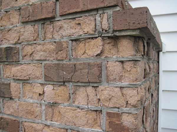 Another Form of Brick Spalling shown on close up image of chimney brick