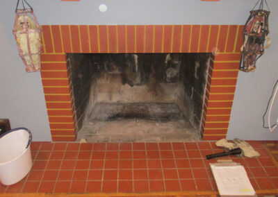 chimney with red brick surround